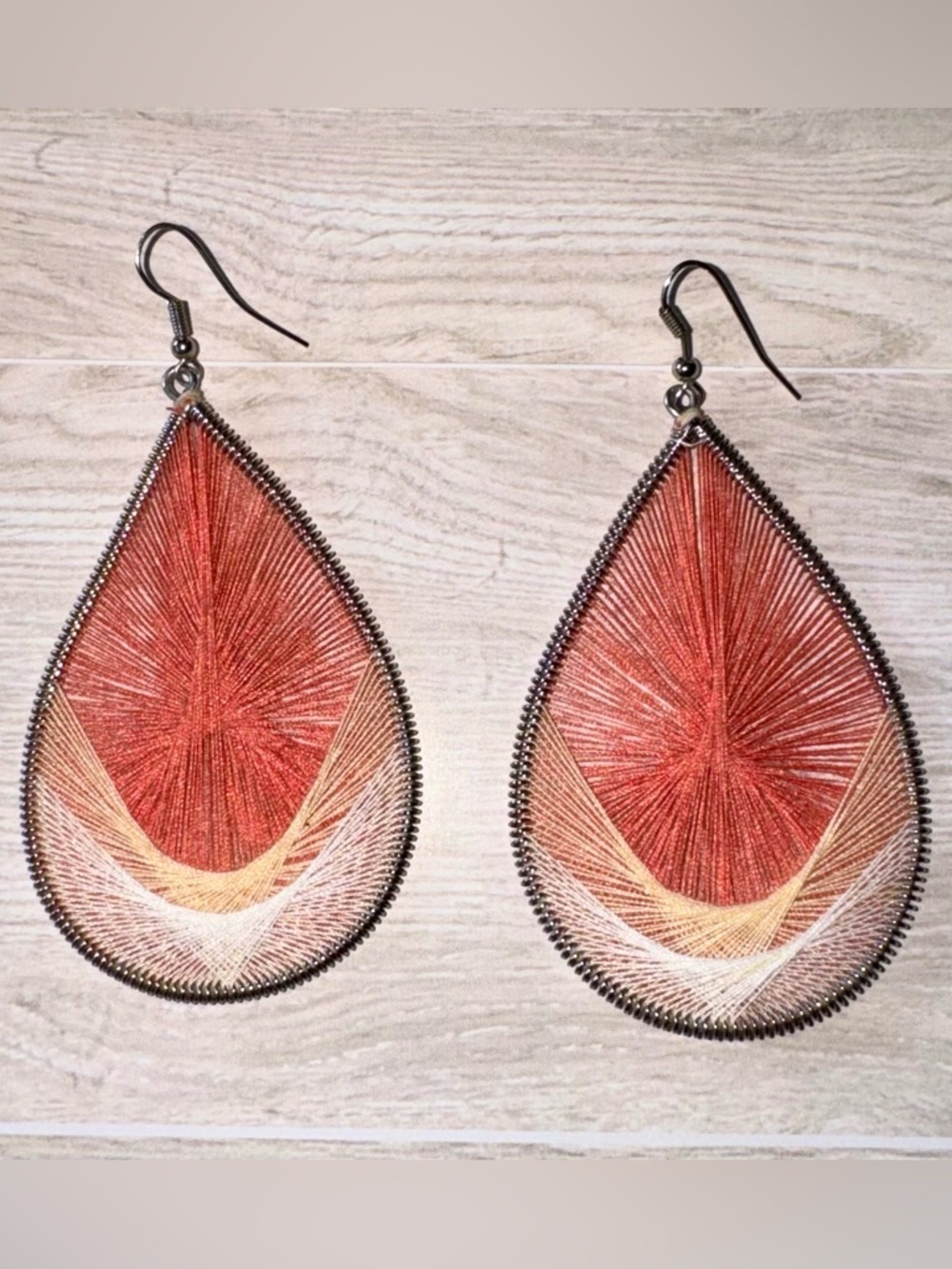 Threadwork Teardrop Earrings in Rust & Cream - Picture 4 of 7